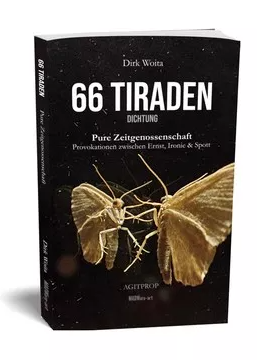 66 Tiraden – Gedichtband von Dirk Woita, Cover mit zwei Nachtfaltern auf schwarzem Grund